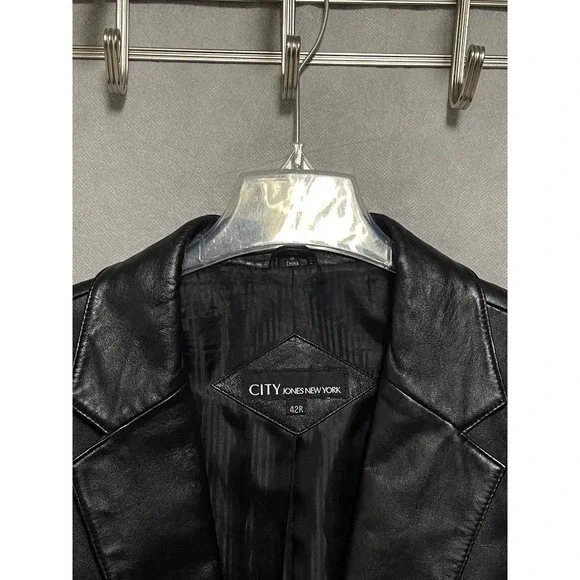Jones New York Blazer Men 42R 44R Black City Leather Academia Casual Coat Luxury